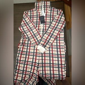 Fabletics Red, Cream & Gray Plaid Zip Romper